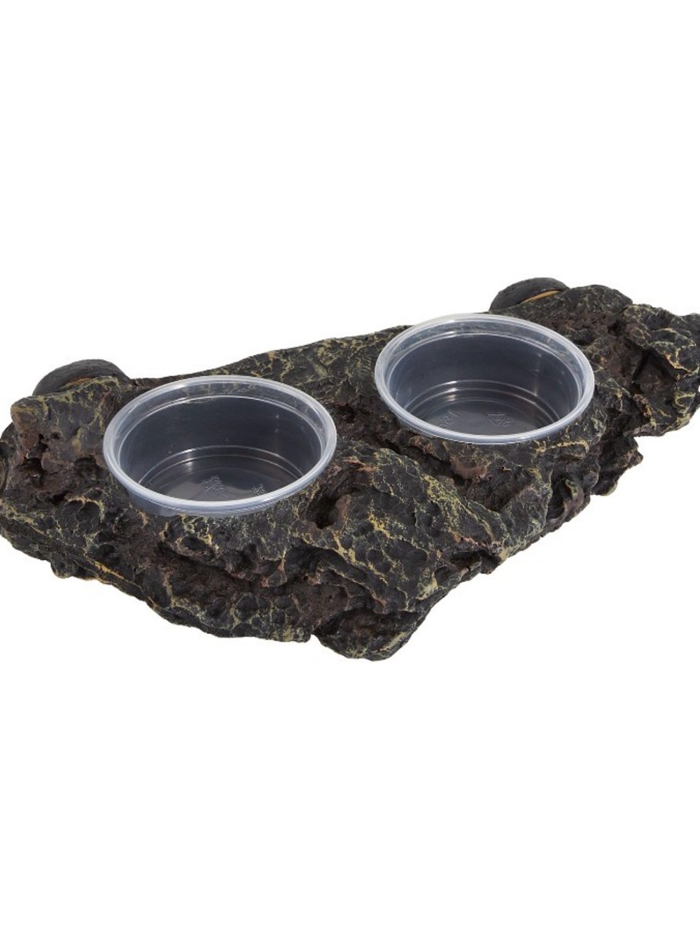 Magnetic Reptile Rock Feeding Ledge Double Cup - Brown/Black